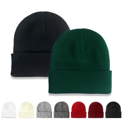 NPQQUAN 2 Packs Beanie for Men Women Winter Hats for Mens Beanie Skull Cap - color: Black+darkgreen