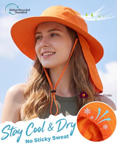 Home Prefer UPF 50+ Sun Hat with Neck Flap Wide Brim Fishing Hat for Men - color: Orange