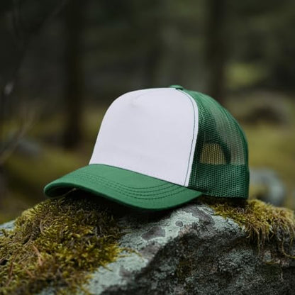 Falari 12 Pack Bulk Wholesale Mesh Trucker Hats 5 Panel and 6 Panel Baseball Caps for Men and Women - color: 5 Panel - Hunter Green