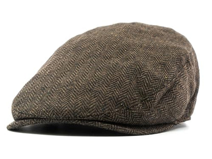 Men's Classic Patchwork Herringbone Checker Plaid Newsboy Ivy Hat Flat Cap - color: Dark Brown, size: Large-X-Large