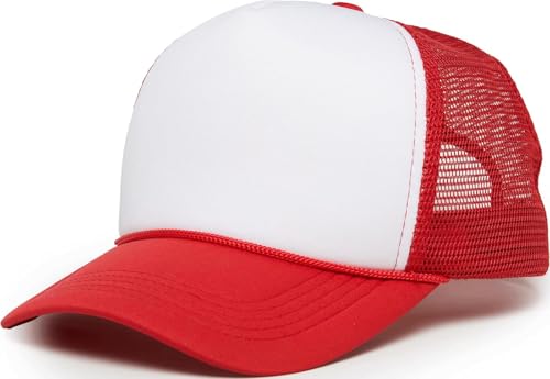 Funky Junque Blank Mesh Foam Lightweight Snapback Trucker Hat - color: White/Red