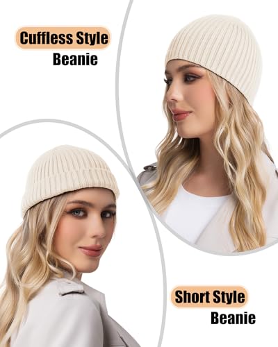 ROYBENS Wool Beanie for Men Women, Seamless Knit Warm Winter Hat Skull Caps - color: 1pcs-beige