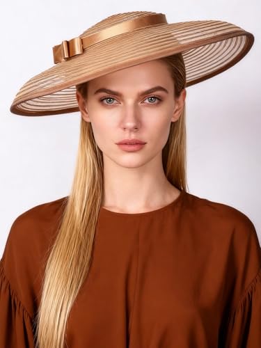 Vintage Fascinators Pillbox Hat for Women Straw Fedora Wide Brim Ladies Church Sinamay Derby Hats - color: Brown