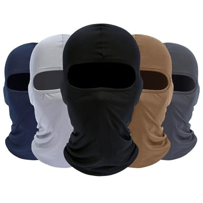 ROXUN Balaclava Ski Mask, 5 Pack Neck Gaiter Motorcycle Summer Cooling - color: Black+navy+dark Gray+light Gray+sand