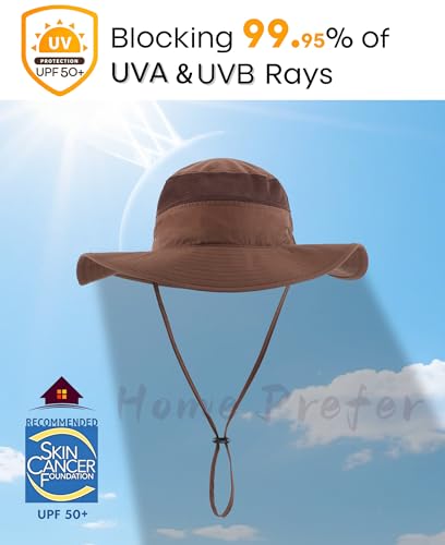 Home Prefer UPF 50+ Men's Sun Hat Wide Brim Bucket Hat UV Protection Hat for Mens Womens Beach Safari Gardening Golf Fishing - color: Coffee