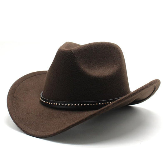 Classic Cowboy Hat, Wide Brim Western Felt Cowboy Hat for Men and Women, Party Hat Photo Prop (Size: M, Color: Coffee)