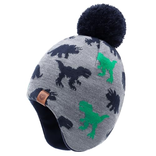 Duoyeree Kids Beanie Dinosaur Pom Pom Knit Winter Hat Fleece Lined for 1-7T - color: Dinosaur, size: 1-2T