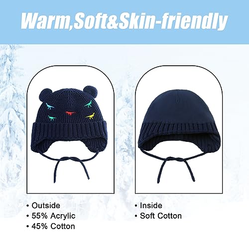 BAVST Baby Beanie Hat for Winter with Earfalp Cute Bear Kids Toddler Girls Boys Warm Knit Cap 0-2Years - color: D-navy, size: 6-12 Months