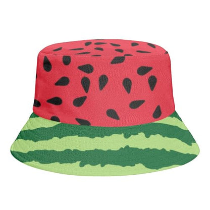 Reversible Bucket Hat for Women Men, Cotton Packable Summer Sun Hat, Double-Side-Wear Fisherman Cap for Beach Travel Hiking - color: Mz-watermelon Hat