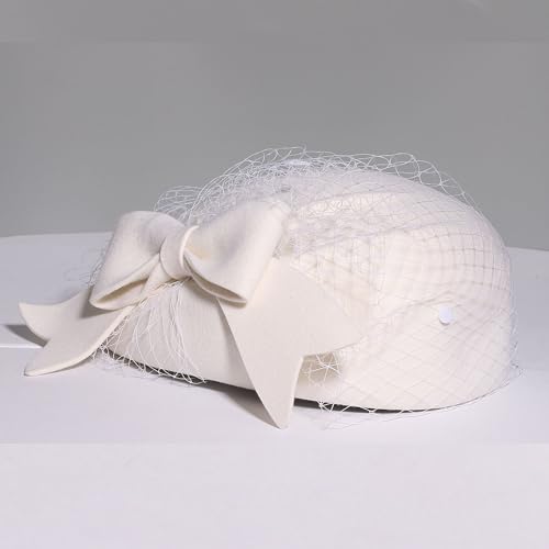 Women's French Beret Hat with Veil Wool Felt Cloche Cap