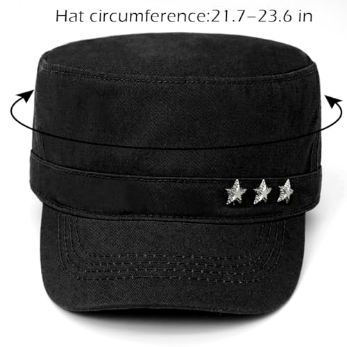 Cadet Hat Flat Top Hats Army Military Caps for Men Women - color: Black D