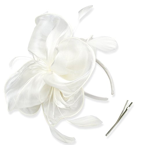 AQOKKA Women Fascinators Hats Flower Fascinators with Headband and Clip Tea Party Headwear for Women and Girls - color: 8.2" Diameter / White