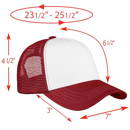 Falari 12 Pack Bulk Wholesale Mesh Trucker Hats 5 Panel and 6 Panel Baseball Caps for Men and Women - color: 5 Panel - Burgundy