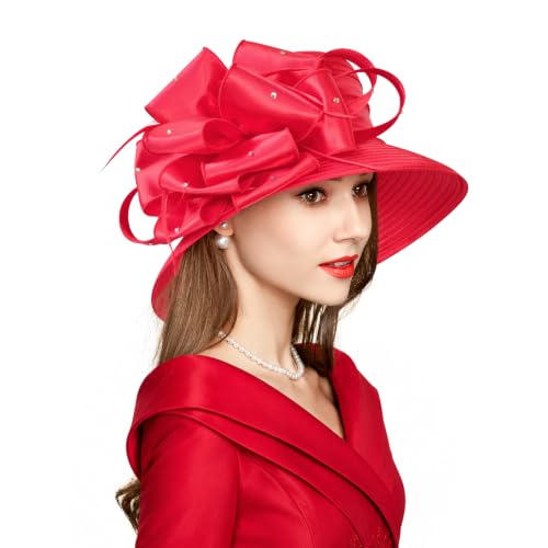 2026 Bucket Hats for Women Ladies Girls, Autumn Winter Fascinator Hat for Derby Kentucky Church Bridal UV Protection - color: A-4585red