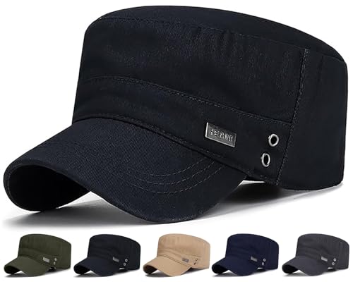 Initlove Cadet Army Cap Military Unisex Flat Top Hat for Men Women - color: Black