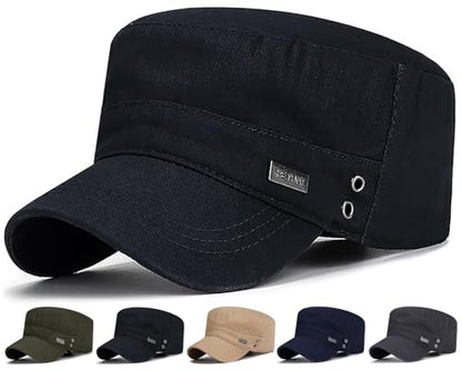 Initlove Cadet Army Cap Military Unisex Flat Top Hat for Men Women - color: Black
