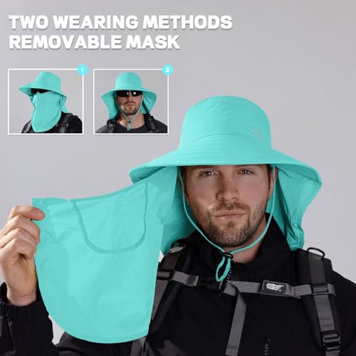 Rosoz Sun Hat for Men Women with Neck Flap& Removable Face Cover Wide Brim - color: 1pack-aqua