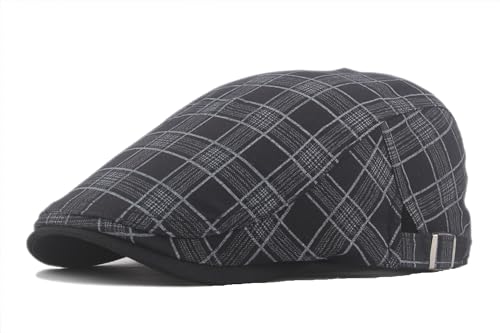 Quanhaigou Men's Cotton Flat Ivy Gatsby Newsboy Driving Hat Adjustable Irish Cabbie Ivy Driving Hunting Cap - color: Plaid Black