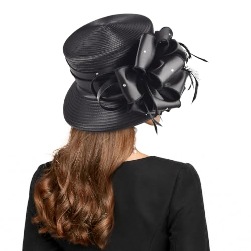 2026 Bucket Hats for Women Ladies Girls, Autumn Winter Fascinator Hat for Derby Kentucky Church Bridal UV Protection - color: A-4585-black