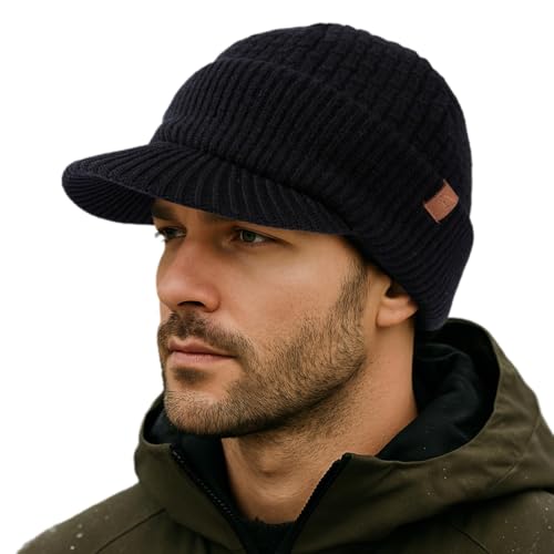 TOP-EX 100% Australian Merino Wool Brim Beanie, Polartec™ Fleece Lined - color: Black, size: Medium-Large