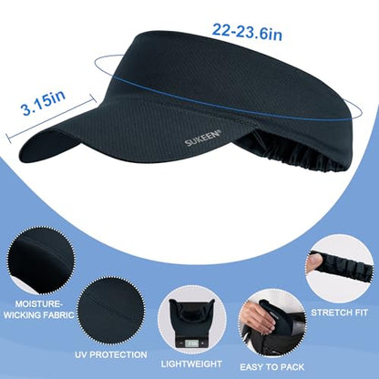 Sukeen Cooling Stretchy Sun Visor for Women Men UV Protection Cooling Hat - color: Black
