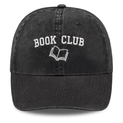 Embroidered Book Lover Baseball Cap for Men Women, Funny Washed Cotton Classic Dad Hat, Reading Lover Gift Idea - color: Book Club, Black