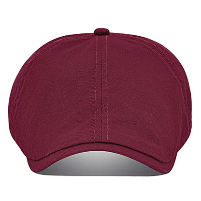 VOBOOM Cotton Washing Flat Cap Cabbie Hat Gatsby Ivy Irish Hunting Newsboy - color: Burgundy