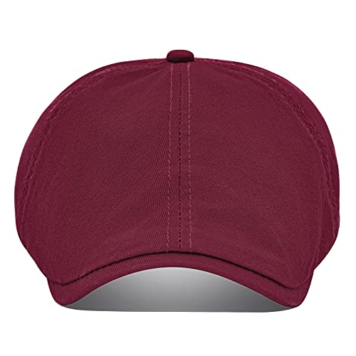 VOBOOM Cotton Washing Flat Cap Cabbie Hat Gatsby Ivy Irish Hunting Newsboy - color: Burgundy