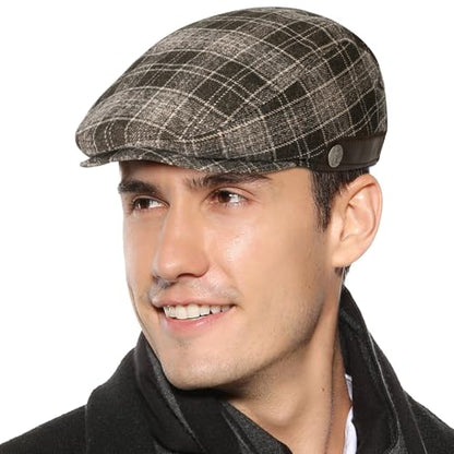 Sumolux Mens Newsboy Hat Flat Cap Gatsby Lvy Irish Hats Driving Cabbie - color: B Coffee Plaid
