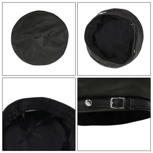 MINGSEECESS Women PU Leather French Black Beret Hat Causal Beanie Hat - color: Belt-brown