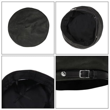 MINGSEECESS Women PU Leather French Black Beret Hat Causal Beanie Hat - color: Belt-brown