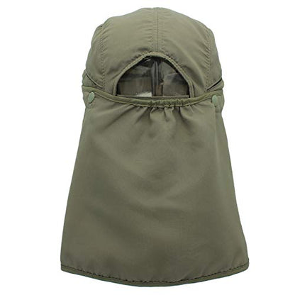 Hat with Neck Protection Detachable Multi-Purpose Summer Sun Hat Sun Protection Breathable Quick Dry UV Protection - color: Army Green, size: Large