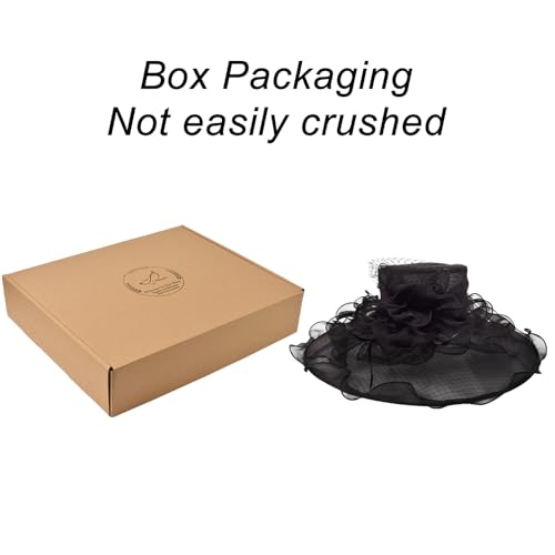 2026 Kentucky Derby Hat for Women Ladies, Organza Veil Feather Fascinator for Tea Party Church UV Protection Sun Hat - color: Dark Black