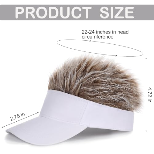 Adjustable Sun Visor Hat with Wig Spiked Hairs Fashion Baseball Golf Cap for Men & Women - color: White+brown Hair