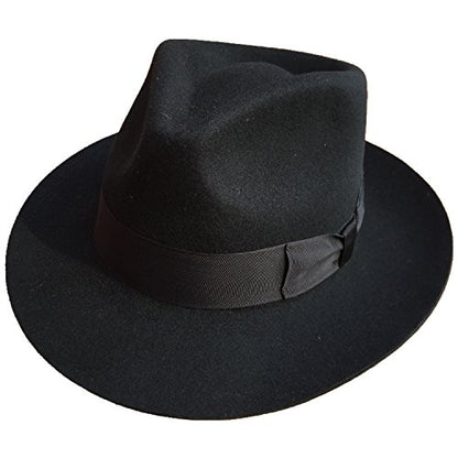 Classic Black Men's Wool Felt Godfather Gangster Mobster Gentleman Fedora Hat - size: 7 5/8