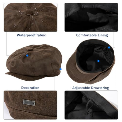 TOP-EX Waterproof 8-Panel Faux Leather Newsboy Flat Cap for Men, Adjustable - color: Coffee (Waterproof Faux Leather), size: X-Large-XX-Large