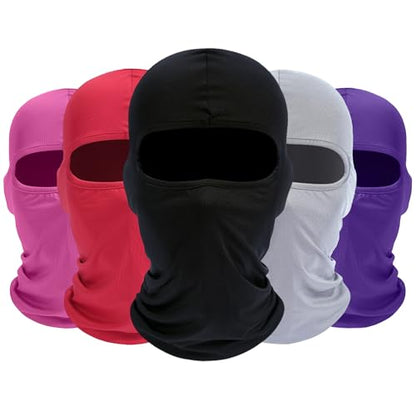 ROXUN Balaclava Ski Mask, 5 Pack Neck Gaiter Motorcycle Summer Cooling - color: C5-black+light Gray+red+purple+pink