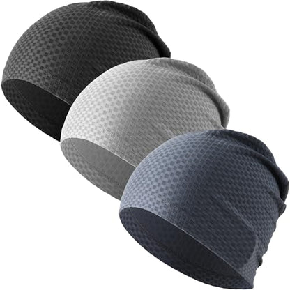 WTACTFUL 3-Pack Breathable Cooling Skull Cap for Men & Women Summer - color: Black+gray+blue