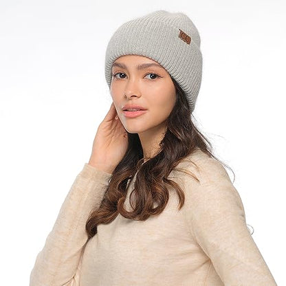 C.C Fuzzy Beanie for Women Unisex - Acrylic Stretchable Soft Warm Knit Winter Skully Hat - color: Angora-lt. Grey
