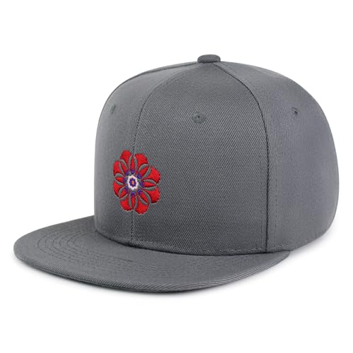 Flower Ornament Hip-Hop Snapback Hat Embroidered Baseball Cap Floral Embellishment - color: 03. Dark Grey