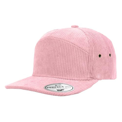 7 Panel Corduroy Cap – Structured Cotton Snapback Flat Bill Adjustable Unisex Streetwear Hat - color: Light Pink