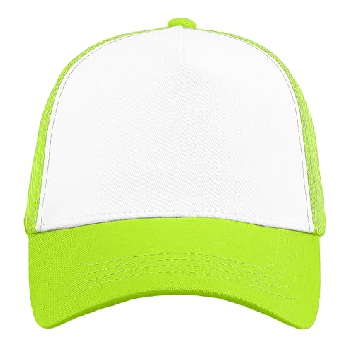 Falari 5-Panel Mesh Baseball Cap, Trucker Hat, Structured Plain Design, Cotton, Adjustable Size - color: 1pk Neon Green