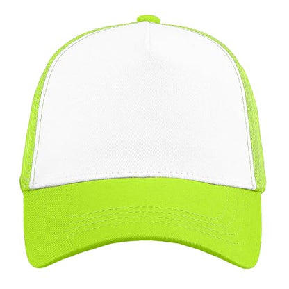Falari 5-Panel Mesh Baseball Cap, Trucker Hat, Structured Plain Design, Cotton, Adjustable Size - color: 1pk Neon Green