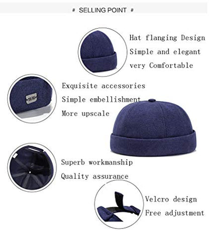 Unisex Cotton Brimless Beanie Hat Adjustable Trendy Skull Cap Sailor Cap - color: Light Gray