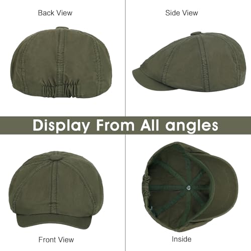 Newsboy Cap for Men Cotton 8 Panel Men's Flat Cap - color: Armygreen+navy, size: One Size