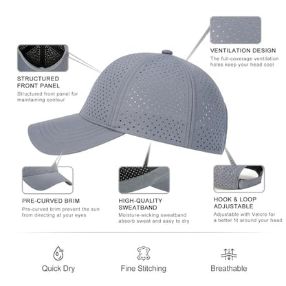 FEINION Men Laser Mesh Breathable Snapback Baseball Cap - color: Grey
