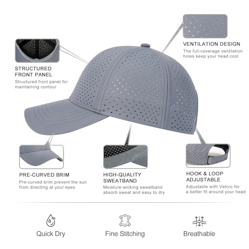 FEINION Men Laser Mesh Breathable Snapback Baseball Cap - color: Grey