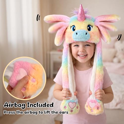 Moving Ear Hat, Soft Funny Animal Hats Jumping Beating Plush Caps Holiday Cosplay Dress Up Gift for Adult - style: Unicorn