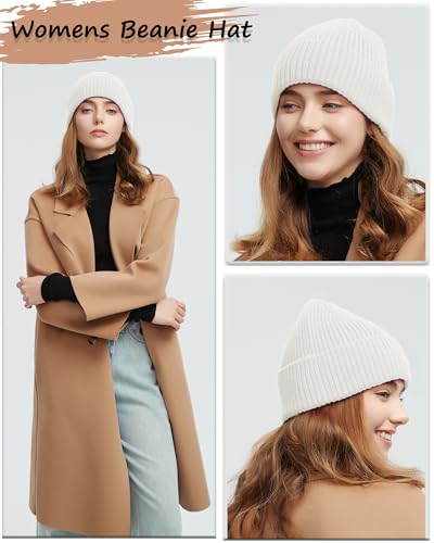 Wool Beanie for Men Women, Seamless Knit Cuffed Warm Winter Hats - color: 1pcs-white