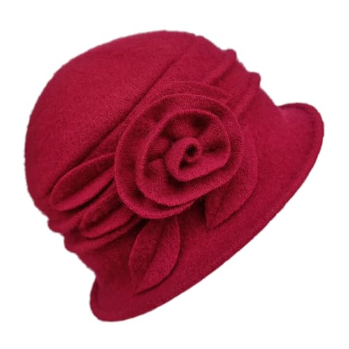 Women Cloche Bucket Hat 1920s Vintage Dress Winter Hats - color: Flower Red